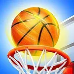 Basketbalový míč letící do koše na modré obloze