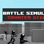 Černé a červené postavičky ve městě se zbraněmi, v pozadí nápis Battle Simulator: Counter Stickman