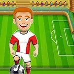 Kreslený fotbalista na hřišti s tribunou plnou fandů