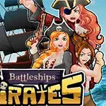 Tři pirátky v historických kostýmech stojí před plachetnicí na moři s nápisem Pirates v popředí