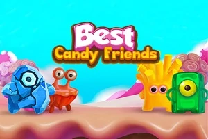 Barevné kreslené postavičky na cukrovém pozadí s nápisem Best Candy Friends