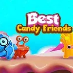Barevné kreslené postavičky na cukrovém pozadí s nápisem Best Candy Friends