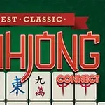 Text Best Classic Mahjong Connect s herními dlaždicemi s asijskými znaky na zeleném pozadí