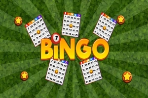 Barevně ilustrované bingo karty a výrazný nápis Bingo na zeleném pozadí