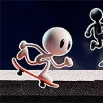 Přátelské postavičky na skateboardech soutěží v nočním prostředí