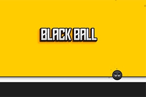 Žluté pozadí s nápisem BLACK BALL a černou koulí s očima na bílém pruhu dole