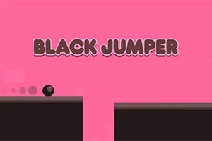 Růžové pozadí s nápisem BLACK JUMPER a černou koulí na plošině