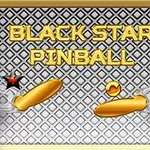 Text BLACK STAR PINBALL na šedém vzorovaném pozadí s dvěma zlatými flippery a míčkem