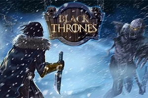 V zasněžené krajině stojí postava v kožešinovém oblečení s nožem proti temné příšerě, nad nimi je nápis „Black Thrones“