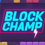 Barevné bloky seřazené po okrajích s výrazným nápisem BLOCK CHAMP uprostřed a symbol blesku pod ním