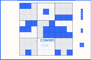 Modro-bílý mřížkový vzor s nápisem COMBO +64 ve středu