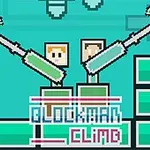 Dva pixely lidé s krumpáči v rukou stojící na pixelové plošině na tyrkysovém pozadí s nápisem BLOCKMAN CLIMB