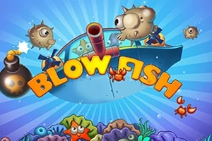 Veselý obrázek s rybičkami, kraby a podmořským světem s nápisem Blow Fish