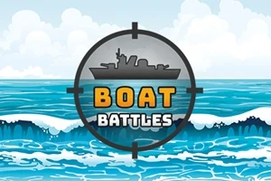 Loď v zaměřovači s nápisem Boat Battles na pozadí moře a oblohy s mraky