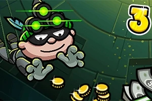Bob the Robber 3 Ilustrace kresleného zloděje s nočním viděním sbírajícího zlaté mince