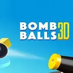 Kanon střílí černou kouli směrem k barevným krychlovým blokům na modrém pozadí s textem BOMB BALLS 3D