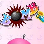 Barevný nápis BOMB IT s bombou a robotem na světle růžovém pozadí