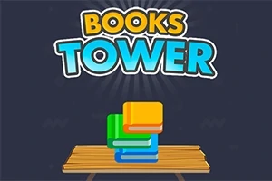 Nápis Books Tower nad stohovanými barevnými knihami na dřevěném stole s tmavým pozadím