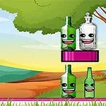 Bottle Shooter Lahve s obličeji na barevném pozadí s košíkovým míčem a stromy