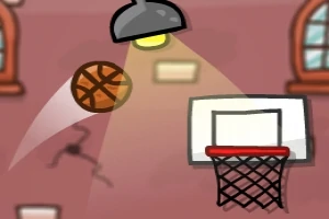 Basketbalový míč letící do koše pod lampou proti zdi s okny