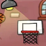Basketbalový míč letící do koše pod lampou proti zdi s okny