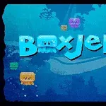 Název BoxJelly na modrém podmořském pozadí s malými barevnými medúzami kolem