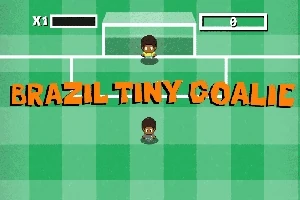 Dva kreslení fotbalisté stojí na zeleném hřišti s textem Brazil Tiny Goalie v popředí