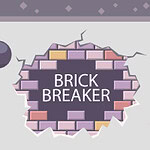 Koule narážející do zdi z pastelově barevných cihel s nápisem BRICK BREAKER uprostřed