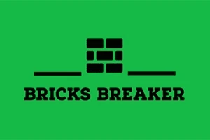 Černé logo s bloky uspořádanými do tvaru zdi na zeleném pozadí s textem BRICKS BREAKER