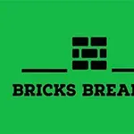 Černé logo s bloky uspořádanými do tvaru zdi na zeleném pozadí s textem BRICKS BREAKER