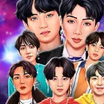 Illustrace sedmi stylizovaných postav s různými účesy a oblečením na pozadí vesmíru