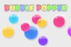 Barevné bubliny různých velikostí na šedém pozadí s nápisem BUBBLE POPPER nahoře