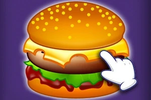 Hamburger s plátkem sýra, salátem a omáčkou s bílou rukavicí na fialovém pozadí
