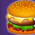 Hamburger s plátkem sýra, salátem a omáčkou s bílou rukavicí na fialovém pozadí