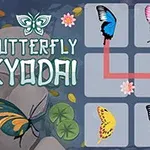 Motýlci různé barvy na mřížkovaném pozadí s lupeny a květinami