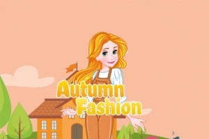 Dívka s dlouhými zrzavými vlasy stojí před venkovskou scenérií s domem na pozadí, nese text Autumn Fashion
