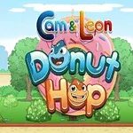 Barevný nápis s animovanými postavičkami na růžovém donutu v parku s modrou oblohou