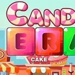 Nápis CANDY ERA v pastelových barvách s cukrovinkovými a cukrářskými motivy na pozadí města