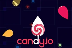 Kreslené bonbóny a lízátko na tmavém pozadí s nápisem candy