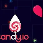 Kreslené bonbóny a lízátko na tmavém pozadí s nápisem candy