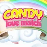 Barevný nápis CANDY love match s duhou a obláčky v pozadí