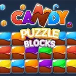 Barevné bloky cukroví a bonbóny s nápisem CANDY PUZZLE BLOCKS