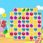 Barevné bonbóny různých tvarů a barev na světlém pozadí s nápisem „Candy 5 Rain“
