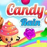 Veselá kreslená ilustrace s tématem sladkostí, zobrazující cupcaky a želé s duhovým pozadím