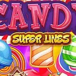 Barevný obrázek s nápisem CANDY SUPER LINES a různými kreslenými sladkostmi na pozadí