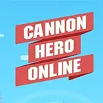 Dva kreslení hrdinové s děly stojí naproti sobě na modrém pozadí s nápisem Cannon Hero Online