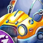 Žluté futuristické auto s kulatými světlomety a zabudovanými vrtulemi na bocích