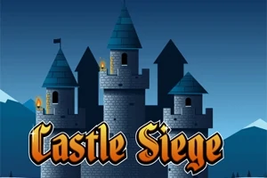 Hrad s věžemi za modrou noční oblohou a nápisem Castle Siege v popředí