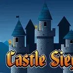 Hrad s věžemi za modrou noční oblohou a nápisem Castle Siege v popředí
