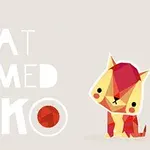 Barevná ilustrace roztomilé kočky v geometrickém stylu vedle textu „Cat Named Soko“
